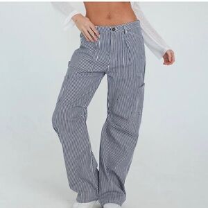 Lioness Miami vice Navy Railroad stripe horseshoe jeans Size XS